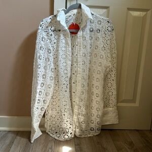 Eyelet button down top